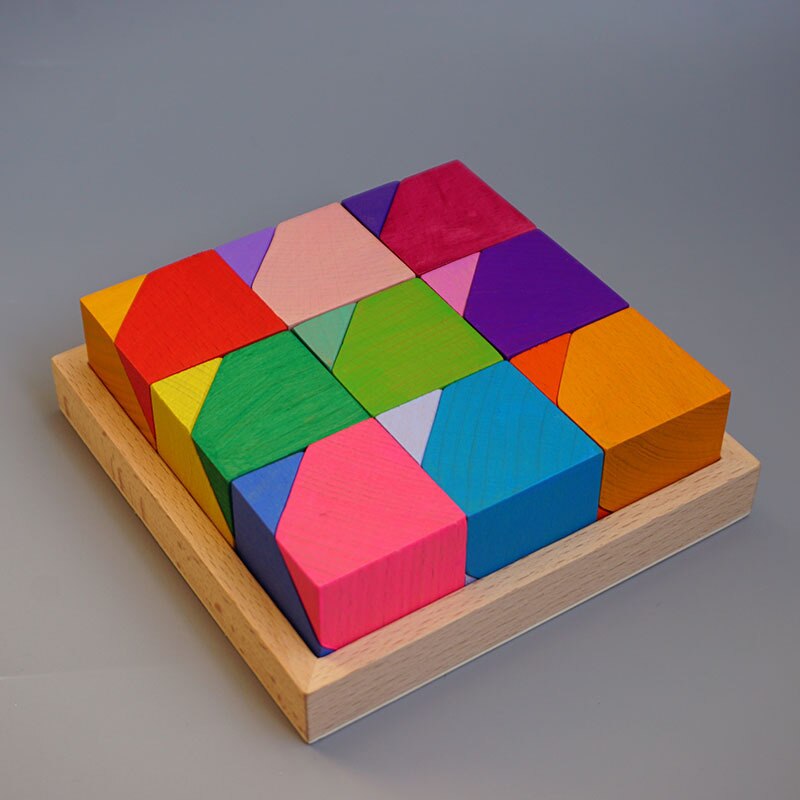 18pcs Corner Stone Color Wooden Flower Bricks Rainbow Wooden Balancing Blocks Stackable Open-ended Educational Toy