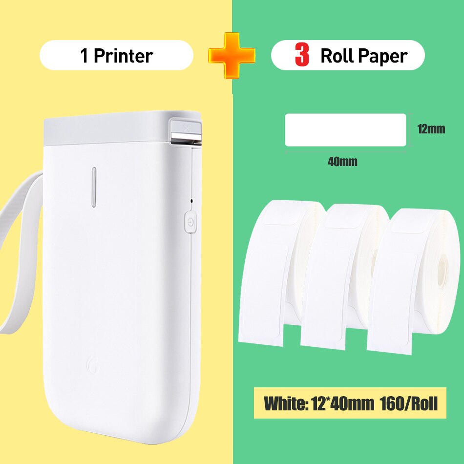 Niimbot D11 Mini Portable Thermal Label Printer Pocket Tape Sticker Label Maker For Mobile Android iOS Phone: White Add 3 White M