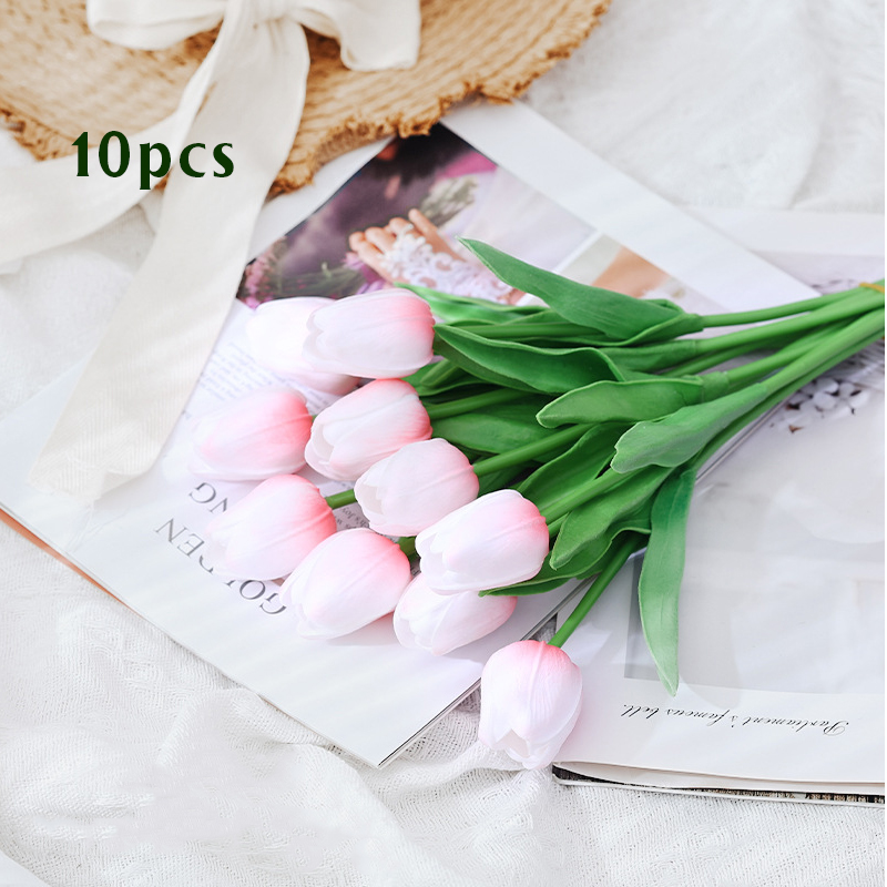 10 stk kunstig tulipanbukett hjem hagedekorasjon bukett bryllup brudebukett festlig fest håndverk vase plantedekorasjoner: Grå