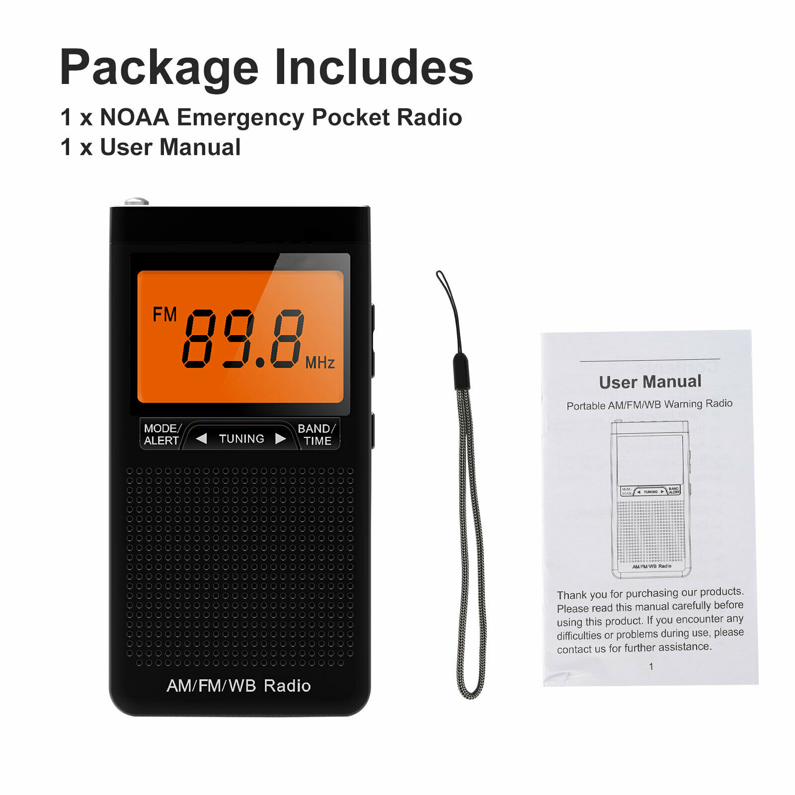 Mini AM FM WB Radio With Speaker Headphone Jack Emergency Weather Radio Station Portable Pocket Radio Digital Display: Default Title