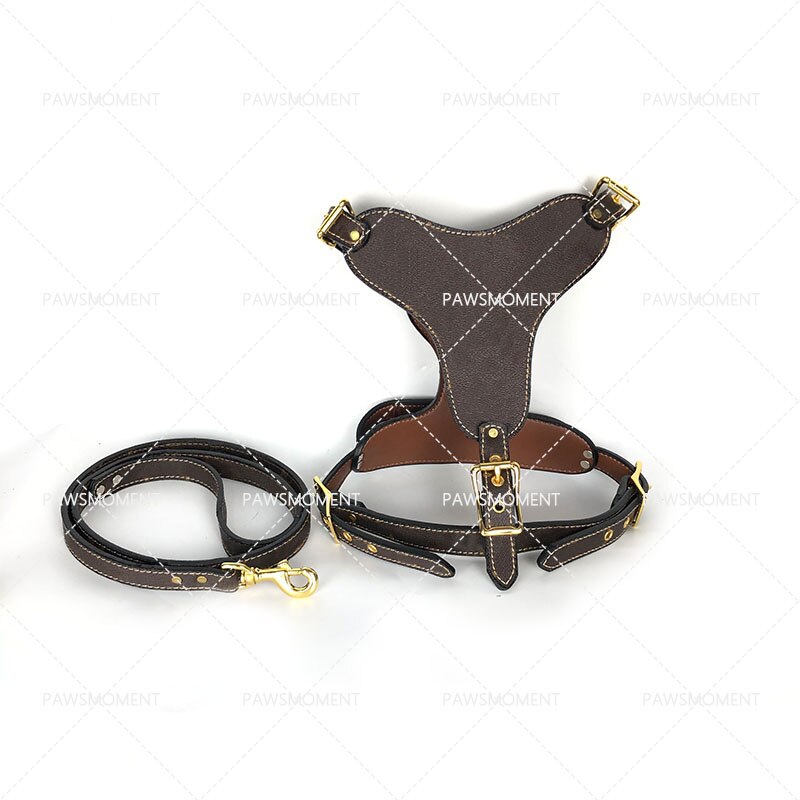 Dog Harness for French Bulldog PU Leather Collar for Bulldog Luxury Dog Accessories Walking Leading for Big Dogs LC0262