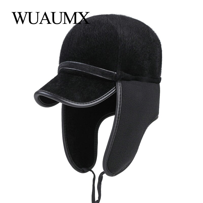 Wuaumx Winter Baseball Cap Voor Mannen Met Oorkleppen Warm Houden Zeeleeuw Bont Bone Snapback Cap Voor Mannen Oor bescherming Winddicht