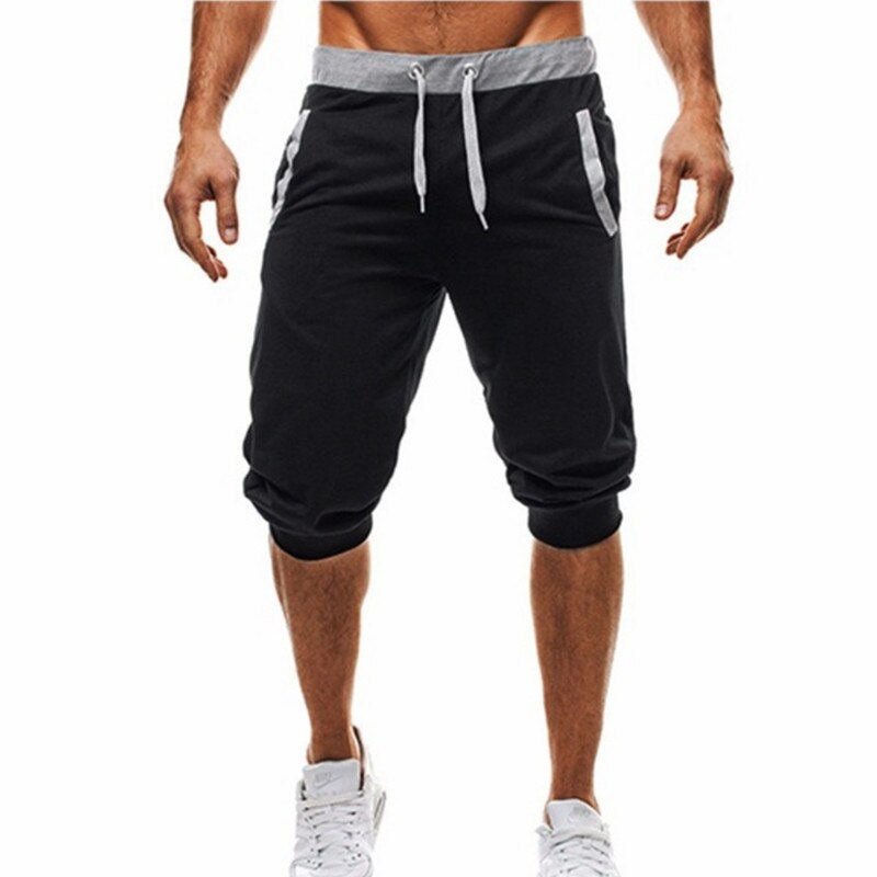 Shorts mænd sommer fritid knælange shorts farve patchwork joggers korte sweatpants bukser mænd bermuda shorts: Sort / Xxxl