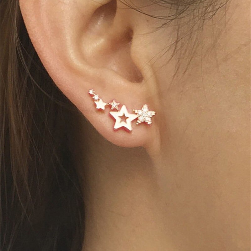 Pendientes con forma de estrella para niñas, aretes de circonita de Color dorado y plateado, exquisitos, joyería de verano