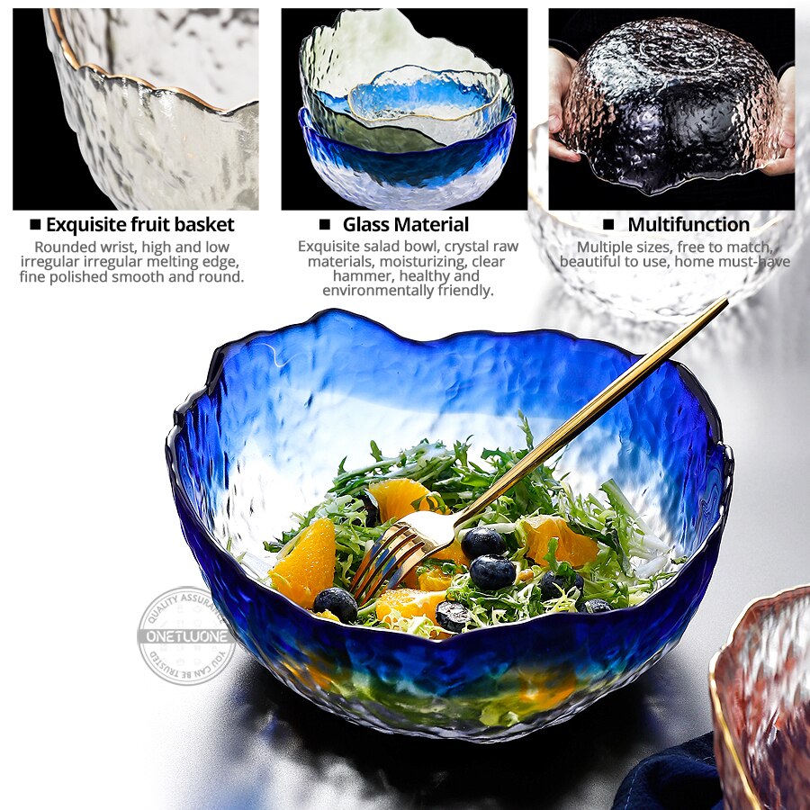 Glass Salad Bowl Tableware Fruit Vegetables Bowl Irregular Shape Phnom Penh Glass Bowl Kitchen Dinnerware