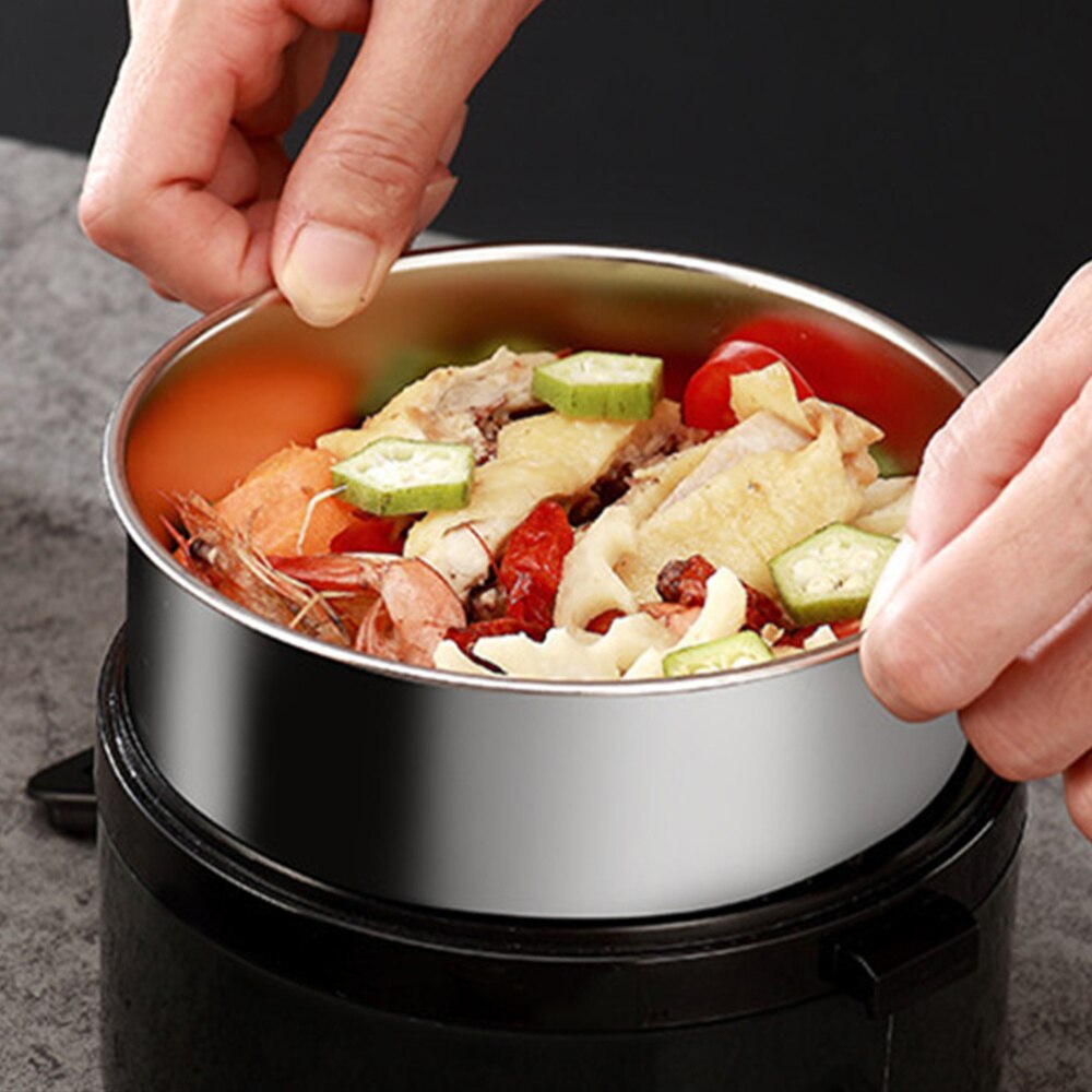 1Pc Stainless Steel Heat Preservation Lunch Box Bento Box Portable Food Container for School Office Camping (Black, Monolayer)