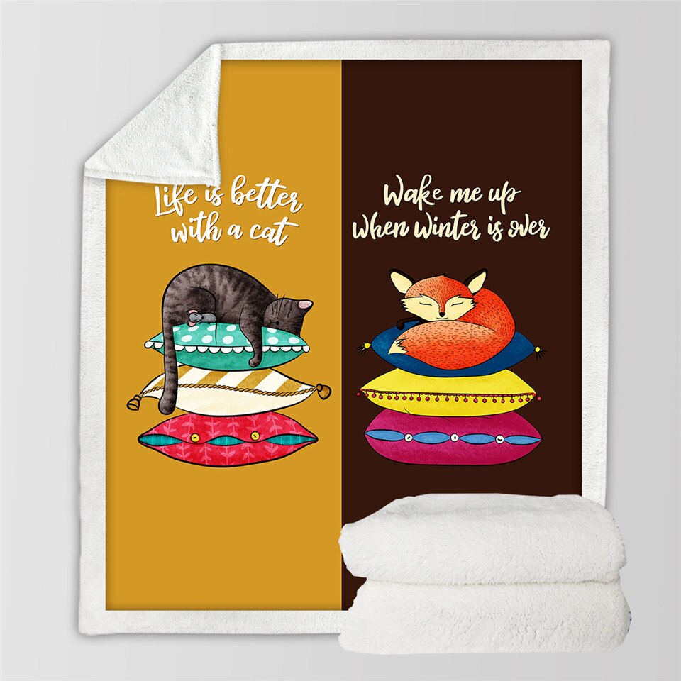 Beddingoutlet Vos Kat Gooi Deken Slapen Dier Pluche Sprei Cartoon Harige Deken Kleurrijke Sprei Leuke Mantas De Cama: 1 / 150cmx200cm