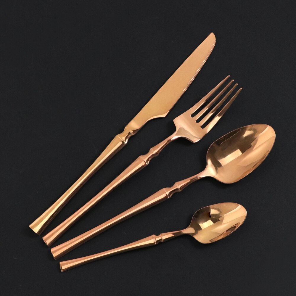 4Pcs High Flatware Set Stainless Steel Dinnerware Ergonomic Knife Fork And Spoon Western Cutlery Upscale Tableware Set: Rose Gold