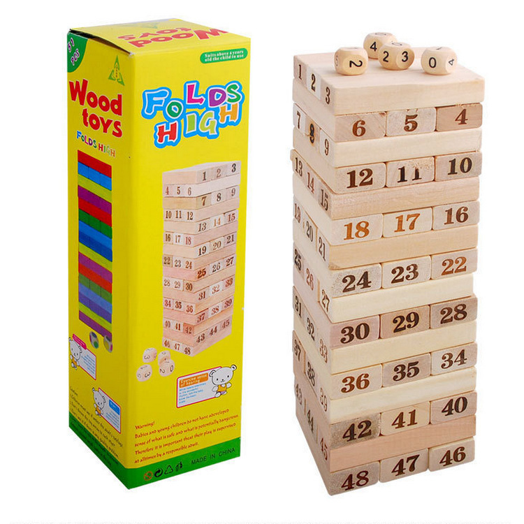 Pädagogische Holz-Gummibaumholzblöcke Frühkindliches Lernspielzeug Digitaler Turm-Baukasten Eltern-Kind-Spiel: Braun