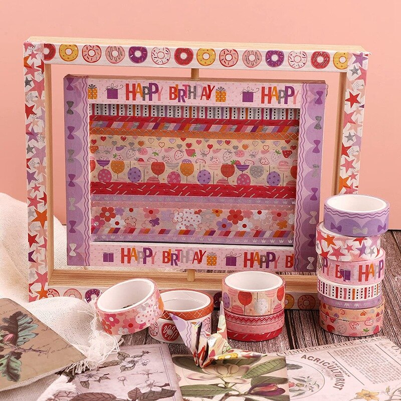 Verjaardag Washi Tape Set 15 Rolls Silver Foil Print Decoratieve Masking Tapes Voor Kunst, Diy Ambachten, Plakboek