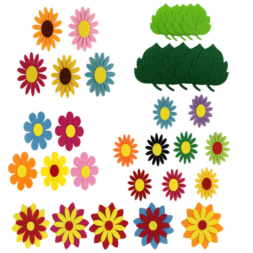 150pcs Felt Flowers Fabric Flower Embellishments for DIY Crafts Sewing Handcraft 3D Felt Cloth Flower Leaf Wall Stickers Assorte