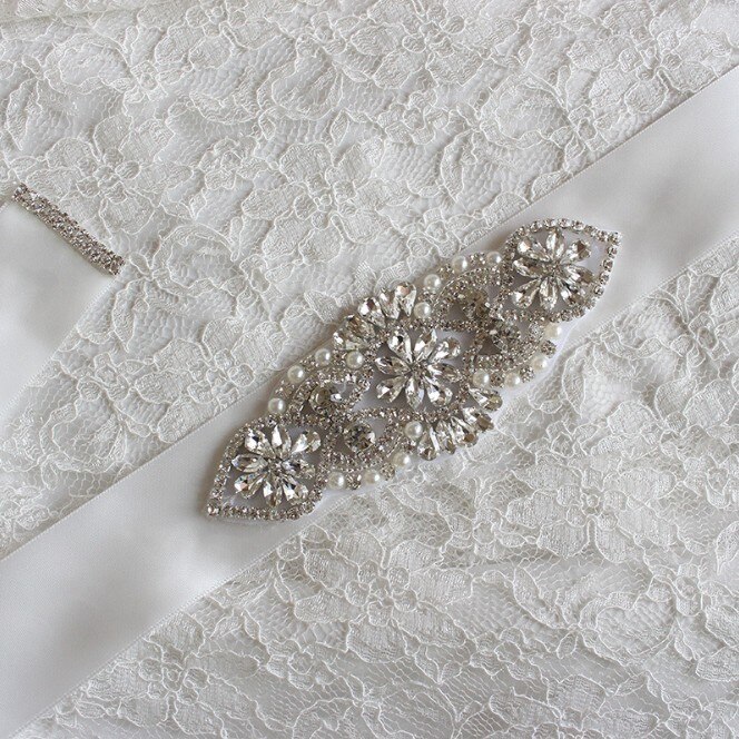 Brillant blanc Satin ceinture strass ceinture de mariée ceinture de mariage accessoire Applique pour soirée robes de bal décoration de mariage: Beige