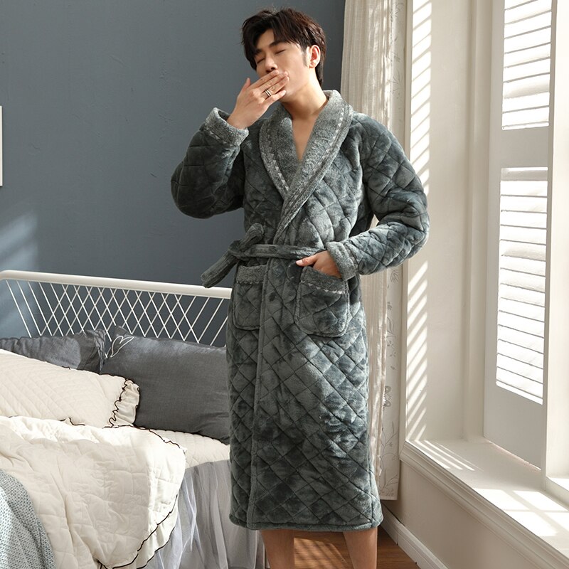 Autumn Winter Thick Warm Men's Kimono Robe Long Sleeve Casual Soft Plus Size L-3XL Men Robes Male Bathrobe