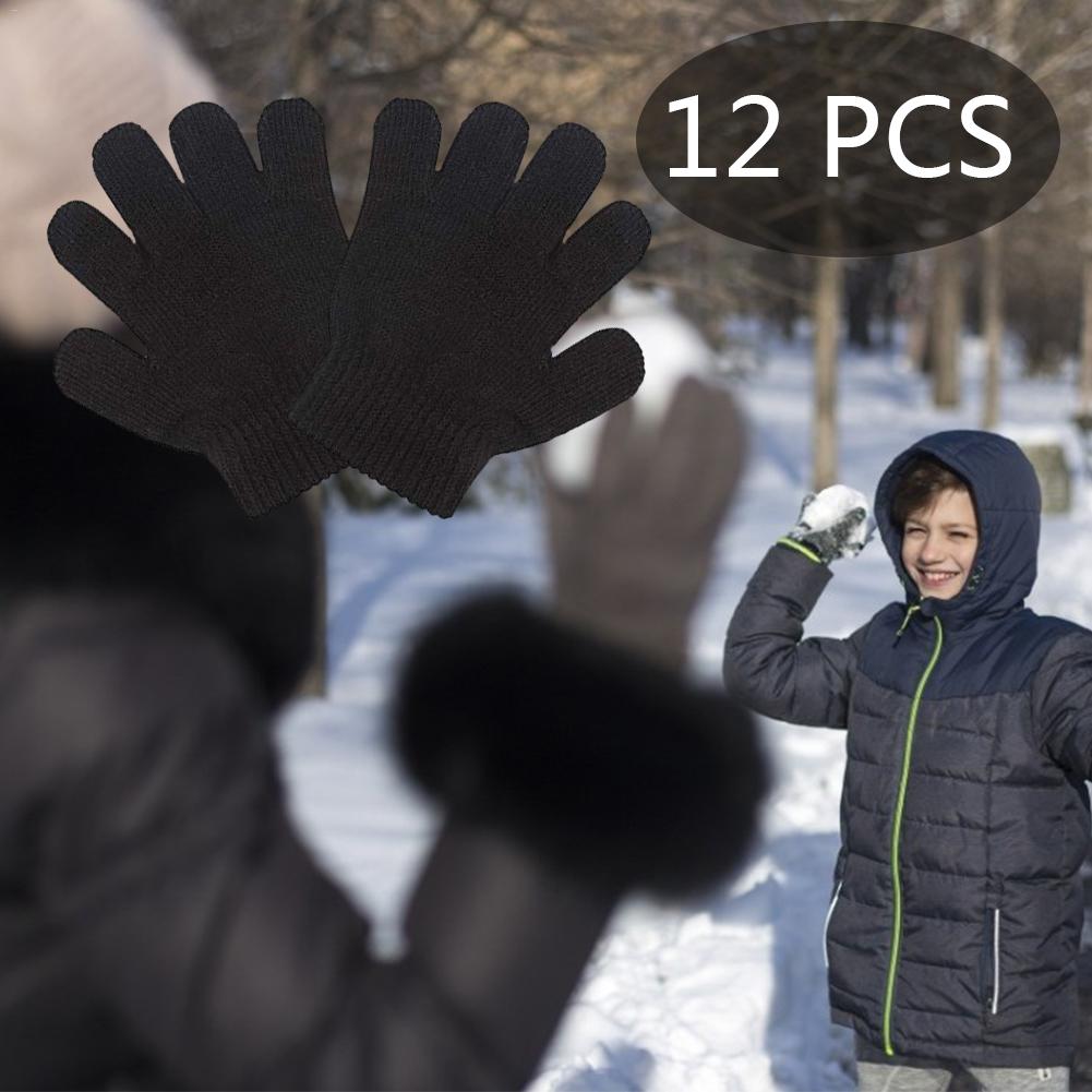 12 Pairs Van Kinderen Warme Magische Handschoenen Tiener Winter Buiten Spelen Skiingstretch Gebreide Handschoenen Jongen Meisje Gebreide Handschoenen