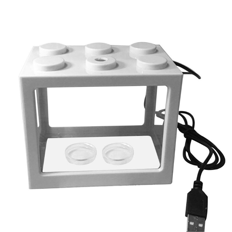 USB Mini Aquarium Fish Tank with LED Lamp Light Home Office Desktop Decoration: White
