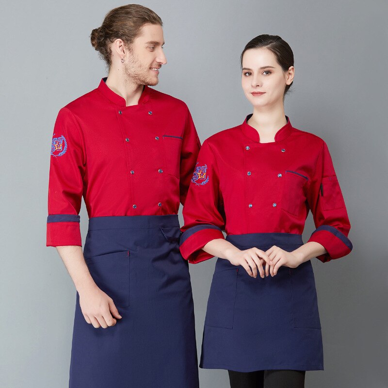 Kokin työvaatteet pitkähihaiset syys- ja talvivaatteet hotelli catering keittiö kokin vaatteet pitkähihainen valkoinen mies