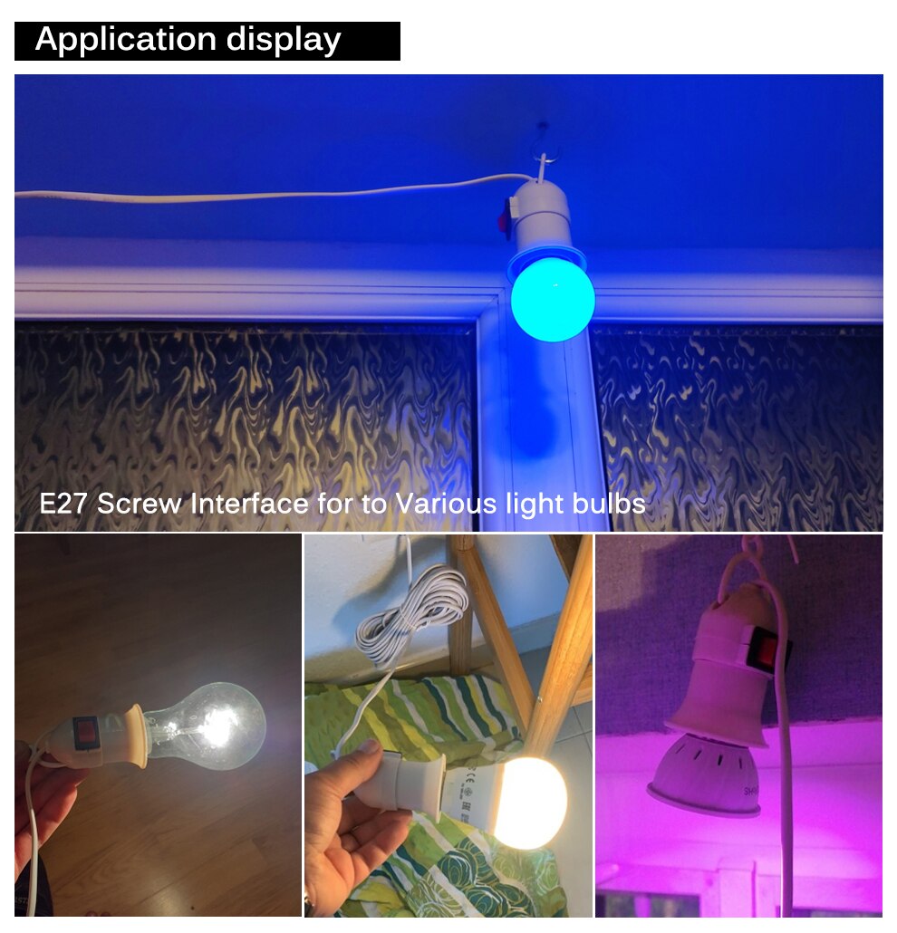 Vokse lys lampeholder konverter hejst  e27 lampeholder 4m 8m ledning med kontakt til indendørs plante vokse pære.