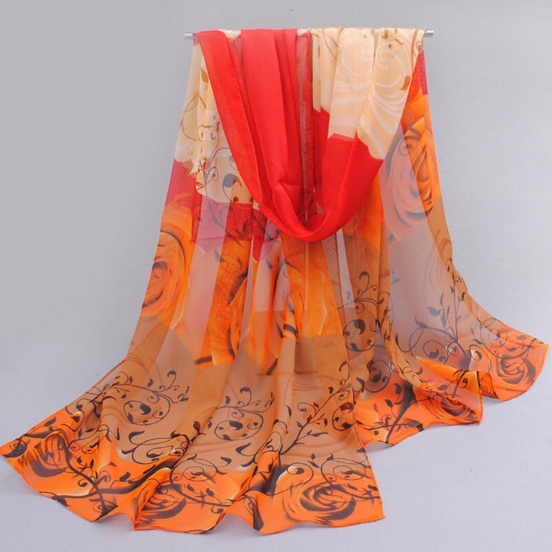 lässig die Seide Schal Klassische Elegante Rose Druck Chiffon Seide Weiche Schals Sommer Ich bin Freien frauen Beache Schal Schals: Orange und  rot