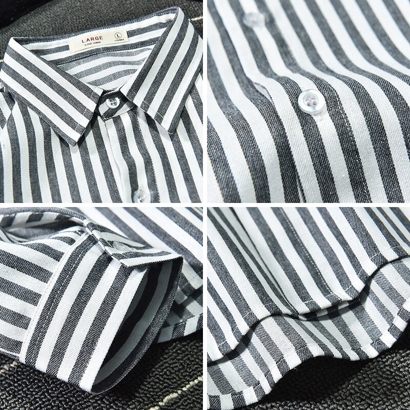 Zwart wit gestreepte overhemden verticaal patroon heren lange mouwen losse herenoverhemden herfst dun casual chemise herenkleding  eb50cs