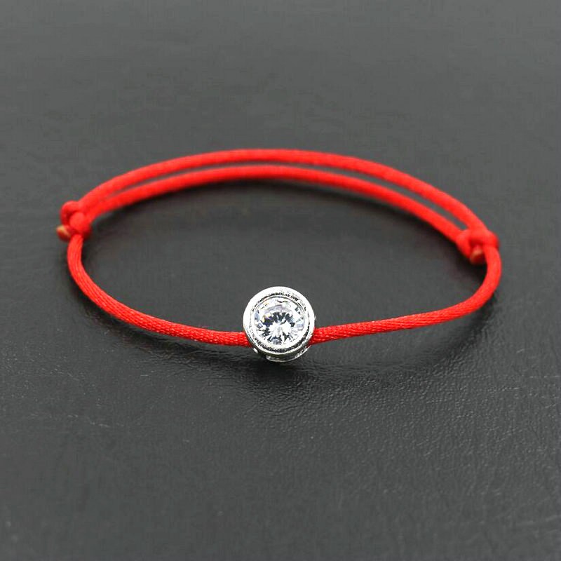 BPPCCR Glänzende Runde Strass Kristalle AAA Zirkon Armbinde rot Seil Gewinde Geflochtene Glück Armbänder Frauen Silber Farbe Pulsears: 10mm zircon rot2