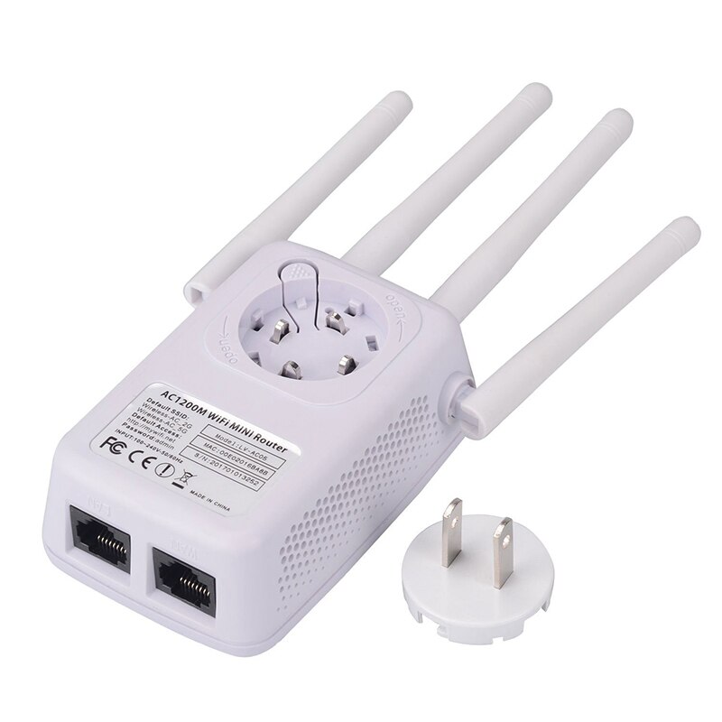 Répéteur wi-fi AC 1200/5G, 2.4 mb/s, routeur puissant sans fil, amplificateur de Signal Bridge, avec quatre antennes à Gain élevé, deux Ports RJ45