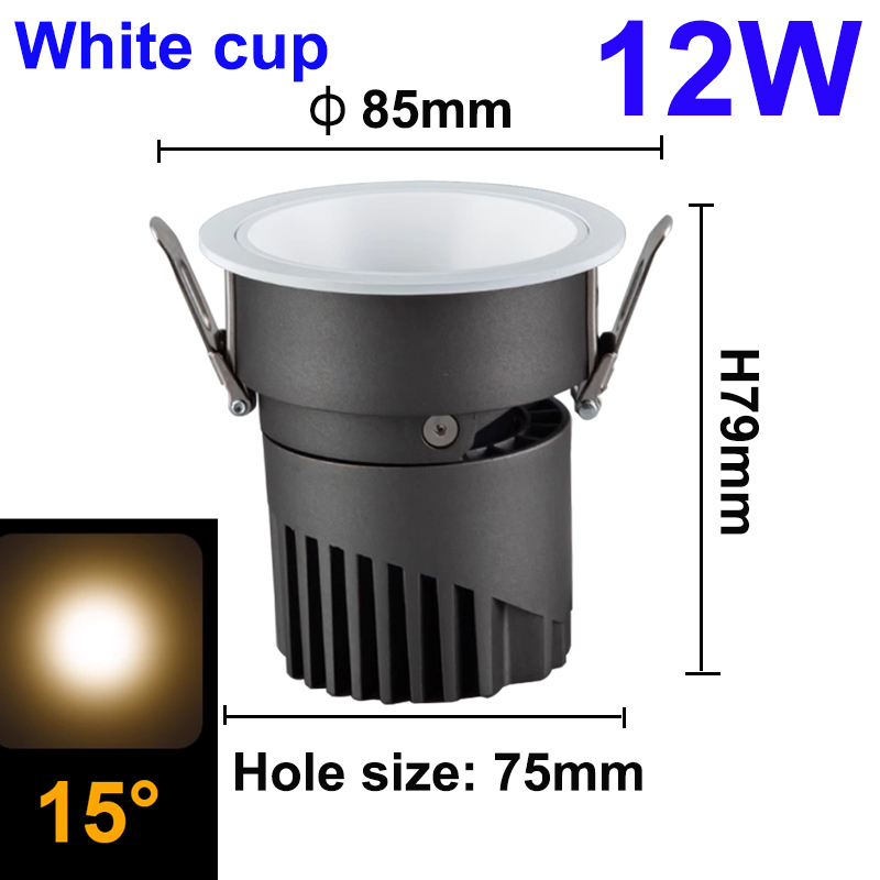 Led Spots Kleine Bundel Hoek Spot Licht Ingebed 12W 3 8 15 Graden Plafond Foco Voor Home Picture Art Museum Downlights Rond: WHITE / Beige