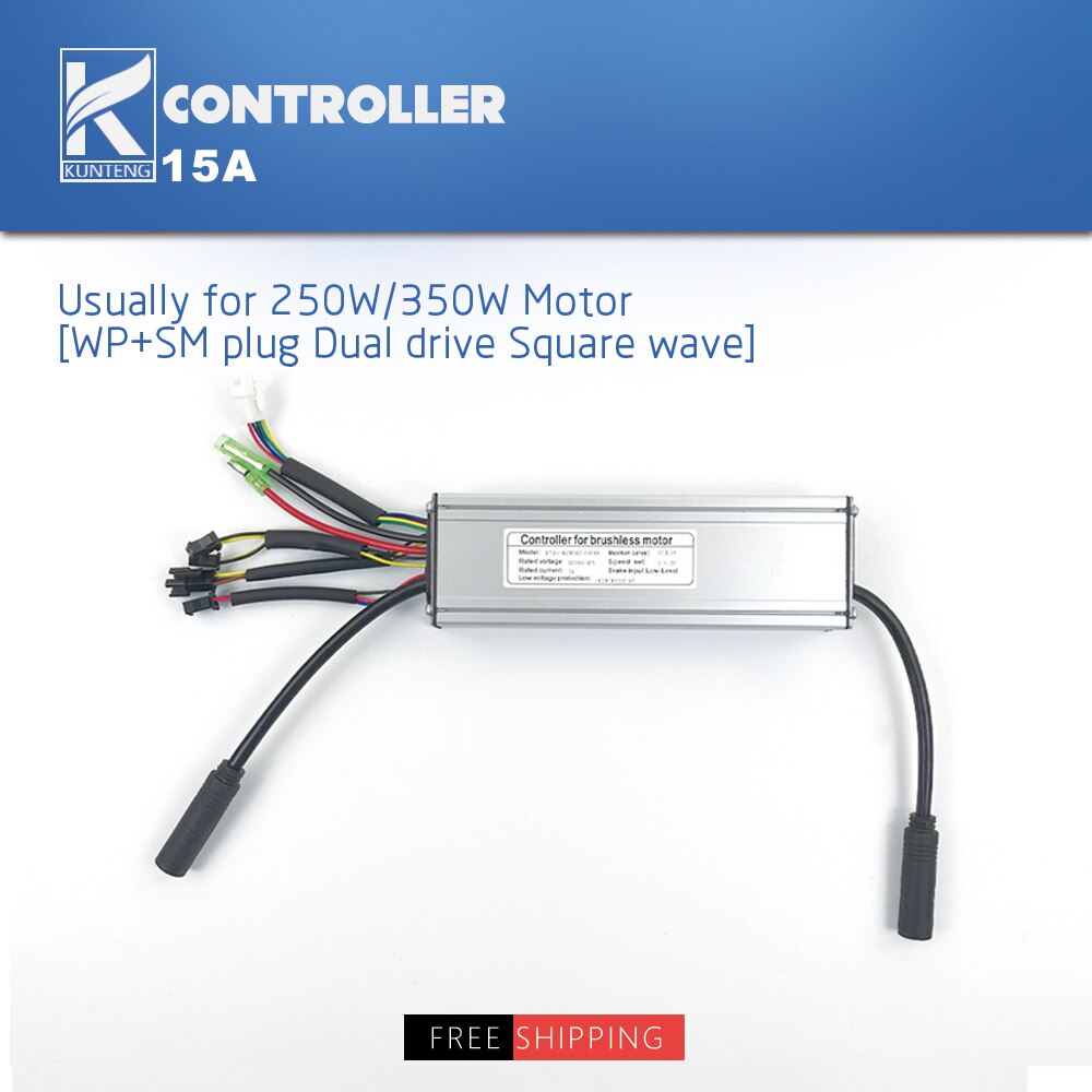 EBike Controller 36V 48V 250W 350W 15A 6 Mosfets KT Controller brushless Electric Bicycle Controller with Light Function
