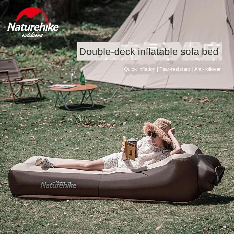 Naturehike 210T Waterproof Plaid Polyester Double-Layer Inflatable Sofa Bed Portable Lunch Break Beach Air Cushion Chair