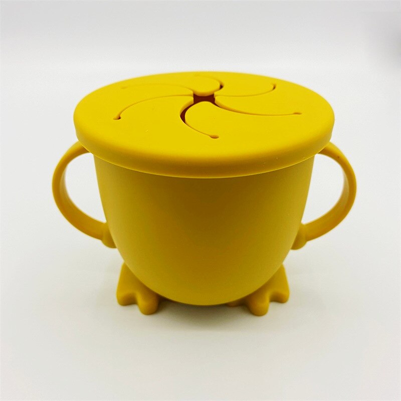 2-In-1 Snack Cup Babytraining Drinkbeker Siliconen Peuter Morsbestendig Sippy Cup Met Deksels Niveau Indicator baby Open Cup: Dark Yellow