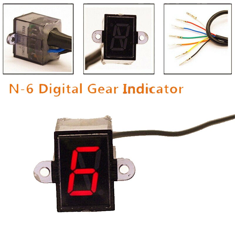 Green Led Universal N-6 Digital Gear Indicator Motorcycle Display Shift Lever Sensor Motorbike Accessories