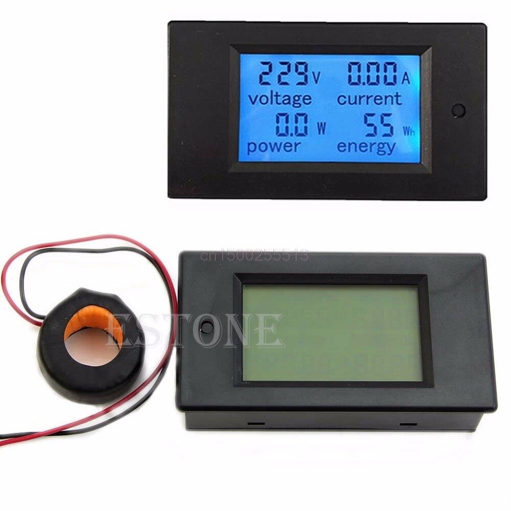 AC 100A LCD Digital Volt Watt Power Meter Blue Backlight Panel Ammeter Voltmeter 110V 220V