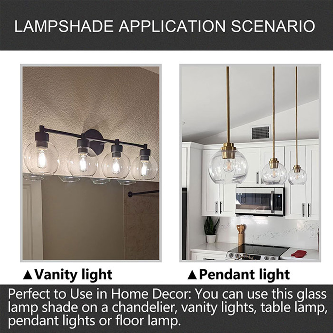 Abat-jour Globe en verre transparent, avec 1-5/8 pouces, 45mm, luminaire d'ouverture, Globes de remplacement pour suspension