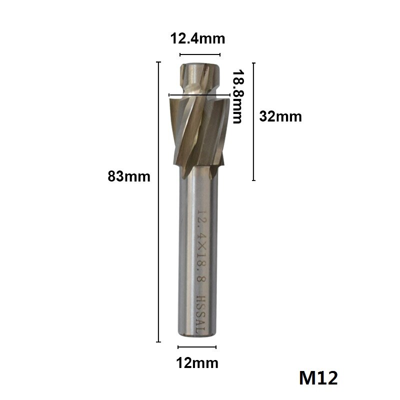 1pc M3.2-M16.5 HSS Counterbore End Mill CNC Machine Router Bit 4 Flutes Engraving Bit Counterbore Milling Cutter: M12.4
