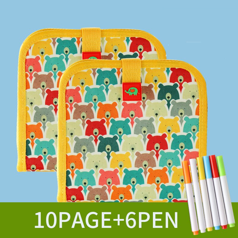 Kid Portable Painting Book Double-sided Erasable Drawing Book Animal Graffiti Writing Board Early Education Stationery Supplies: 10Page Bear