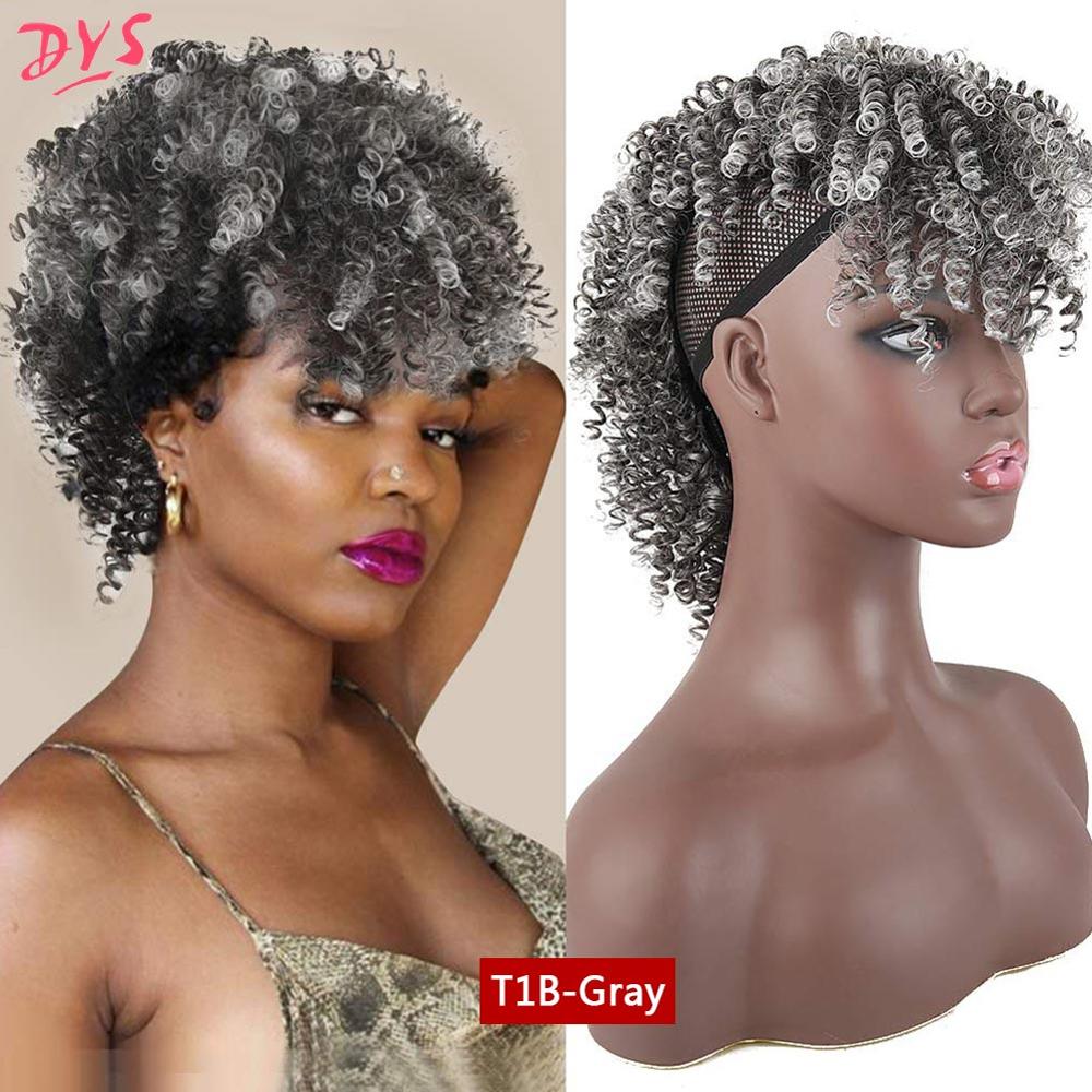 Deyngs Synthetic Mohawk Hair High Puff Ponytail With Bangs Afro Short Kinky Curly Ponytail Clips in Hair Extension: T1B GREY