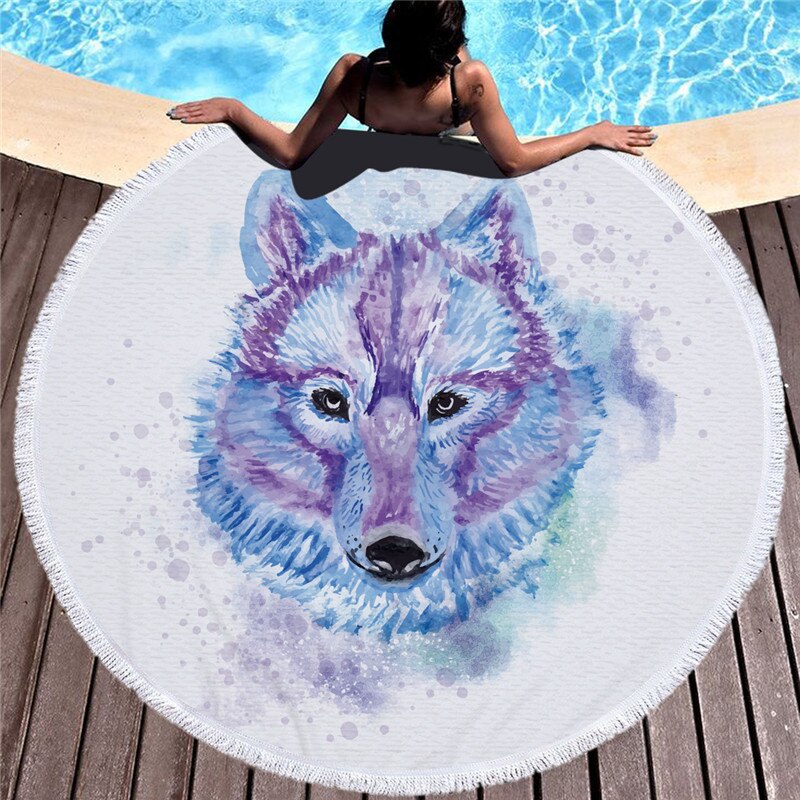 Mikrofiber strandhandduk med tofsar för vuxna barn yoga tofs vargfilt stor rund handduk tryckt gobeläng heminredning