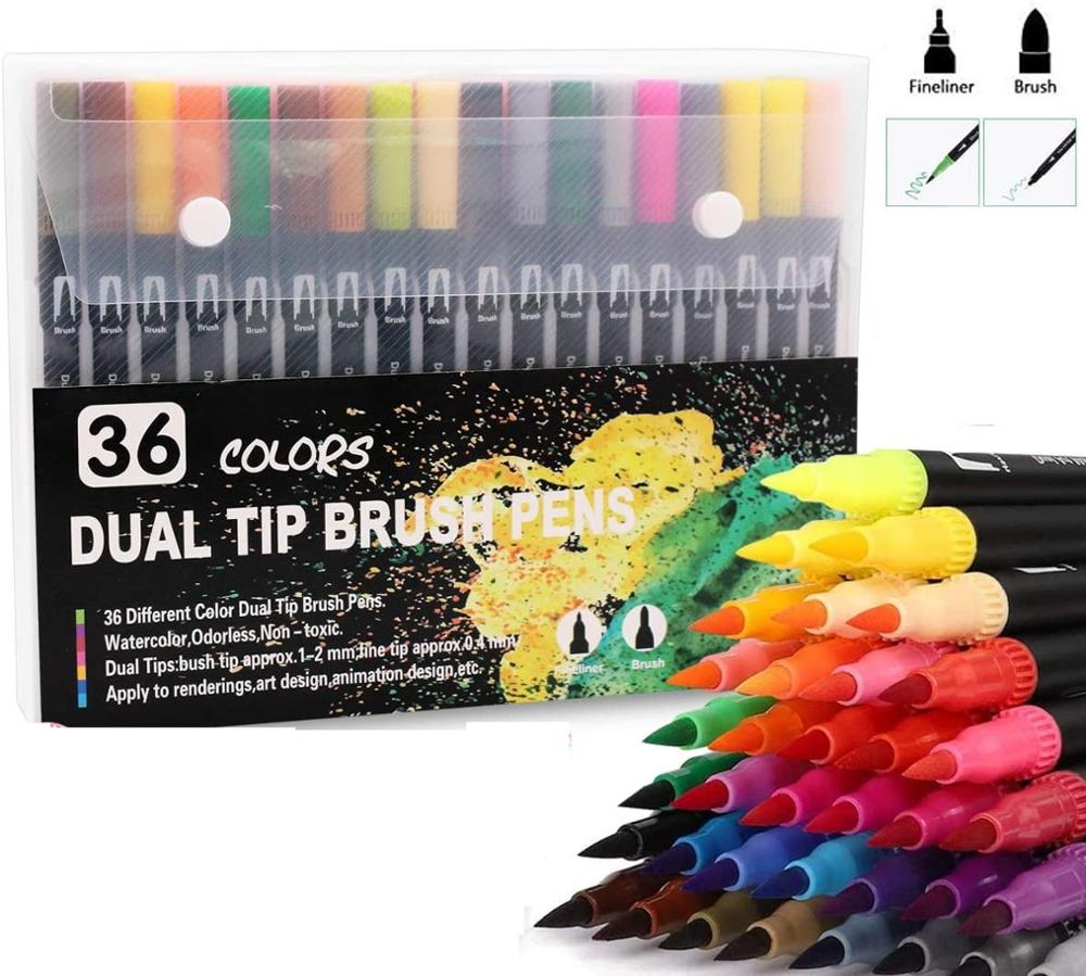 36 Kleuren Pennen Dual Brush Pennen Viltstiften Art Markers Voor Volwassen En Kinderen Kleurboeken Kalligrafie Tekening Note nemen