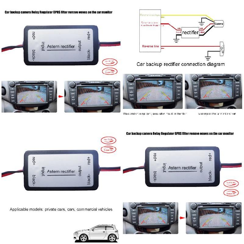 12v bil backup kamera relæ regulator løse bagfra kamera krusning splash skærm interferens relæ filter  b99