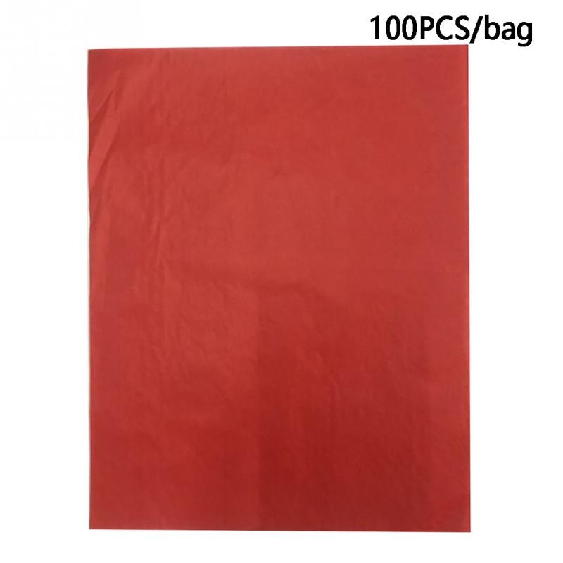 100pcs Colorful A4 Copy Carbon Papers Home Office Painting Tracing Paper One Side Fabric Drawing Transfer 21×29.7CM: Red