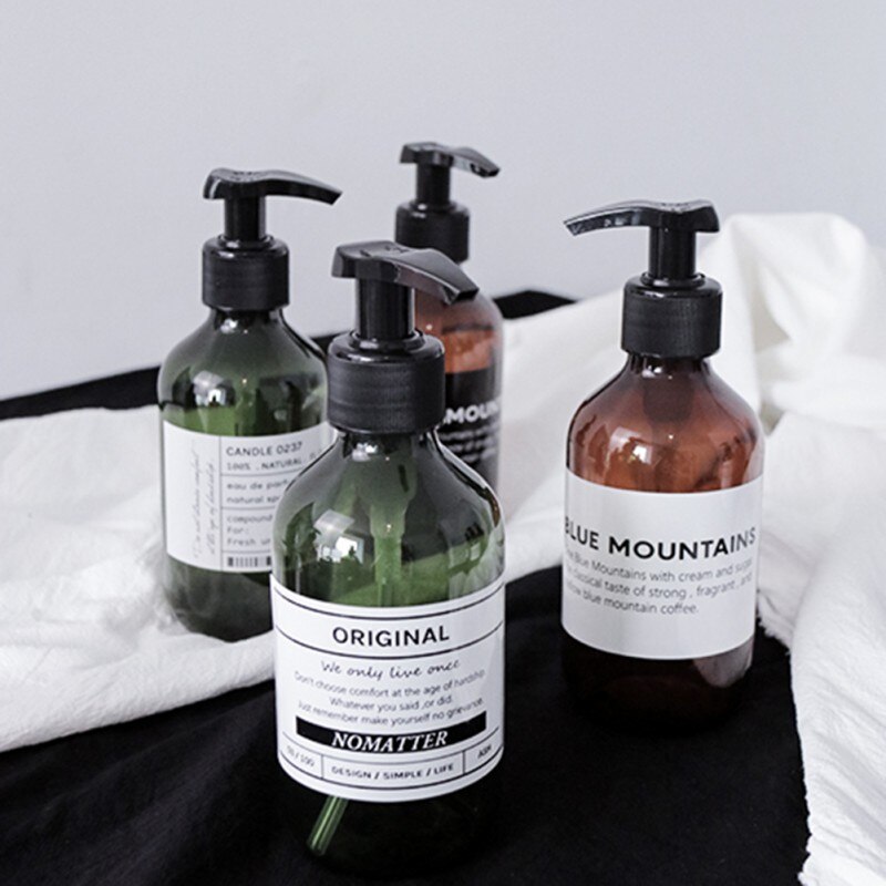 Botella de jabón de estilo nórdico para baño, botella rellenable de Gel de ducha marrón, para champú, acondicionador de pelo, lociones, dispensador de prensa, 300/500ml