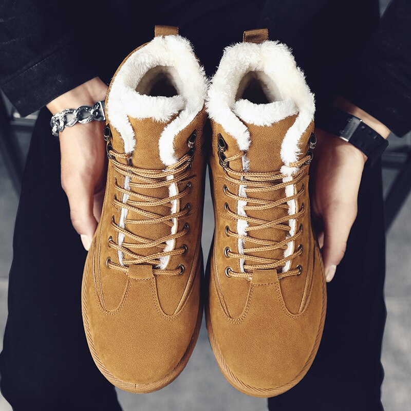 Winter Met Bont Heren Laarzen Mode Warm Enkel Laarzen Mannen Sneeuw Schoenen Outdoor Winter Laarzen Lace Up Wandelschoenen Botas hombre