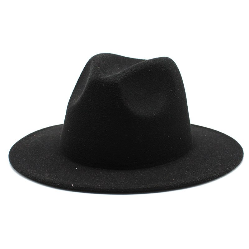 Alle-Match Brede Rand Fedora Hoed Voor Vrouwen Wollen Vilten Hoed Voor Mannen Herfst Winter Panama Gamble Top Jazz cap Ronde Caps Bowler Hoeden: Black / L59-61cm