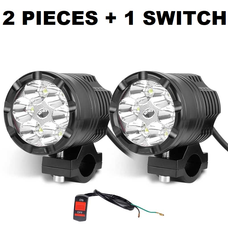 Motorfiets Spotlights Led Koplampen Extra Lamp Motorbike Spotlight Accessoires 12V 24V 36V Moto Spot Hoofd Verlichting: 2 pieces and Switch