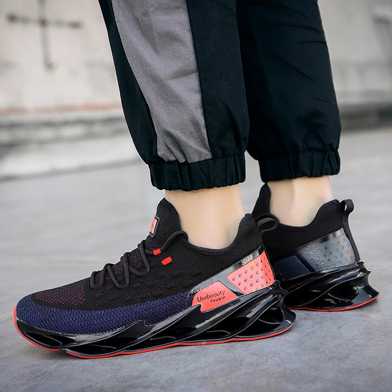 zapatillas de deporte de malla zapatos transpirables para hombre, zapatos de deporte para hombre, con cordones, antideslizantes, para caminar, talla grande 46