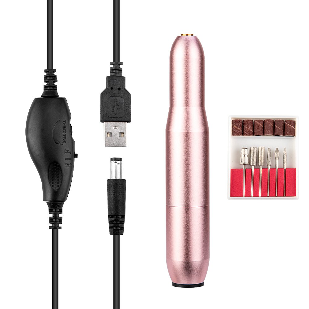 Elektrisk negleboremaskine kit manicure maskine 25000 rpm nail art pen pedicure neglefil negle art værktøjer kit: Lyserød