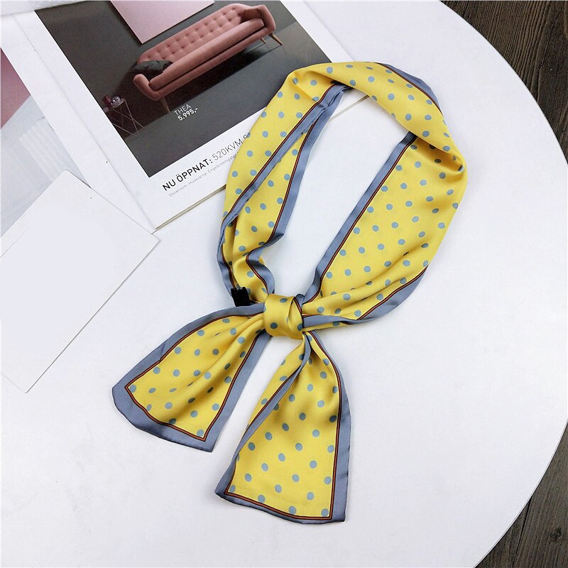 Pañuelo de lunares de seda para mujer, pañuelo para el pelo, cinta para el pelo, cinta para la muñeca, bandoleras para manualidades, bandoleras de satén, ajustado largo: Amarillo
