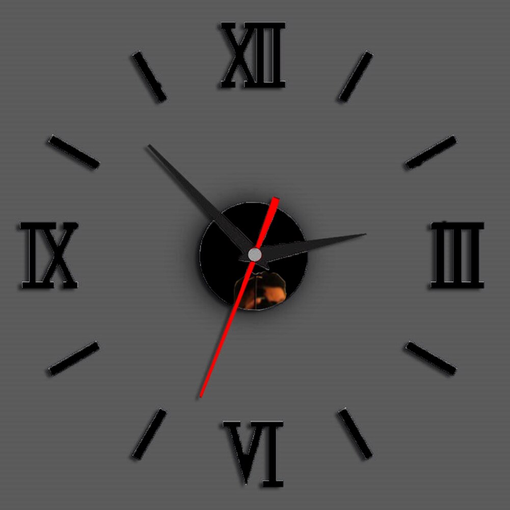 Romeinse cijfers kwarts voor thuis wandklok spiegeldecoratie 3d stickers verwijderbaar kantoor woonkamer moderne doe-het-zelf kunst: Zwart