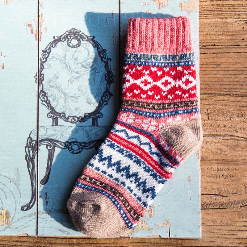 Frauen Mädchen Spezielle aufbringen Socke Wolle Bett Socken draussen drucken gehen Arbeit Winter Thermische Socken: D