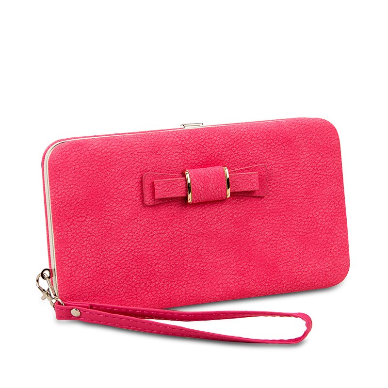 Femmes chaudes portefeuille femme longue sac à main en cuir moraillon sacs à main avec sangle téléphone porte-cartes grande capacité dames portefeuilles embrayage Carteras: Style-1 Rose red