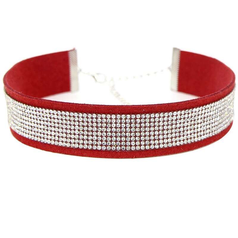 Gargantilla gótica de cuero negro con diamantes de imitación para mujer, collar de cristal, Gargantilla con estilo, joyería de ,: red